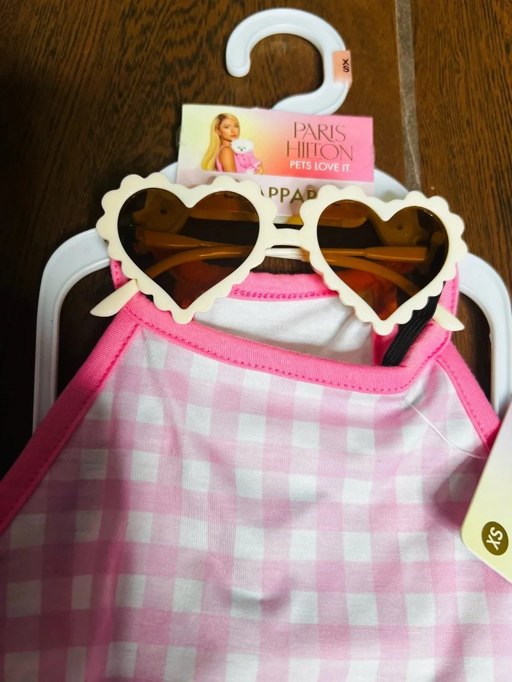 Paris Hilton Pet Apparel Dog Clothes Pink Gingham Set with Sunglasses XS